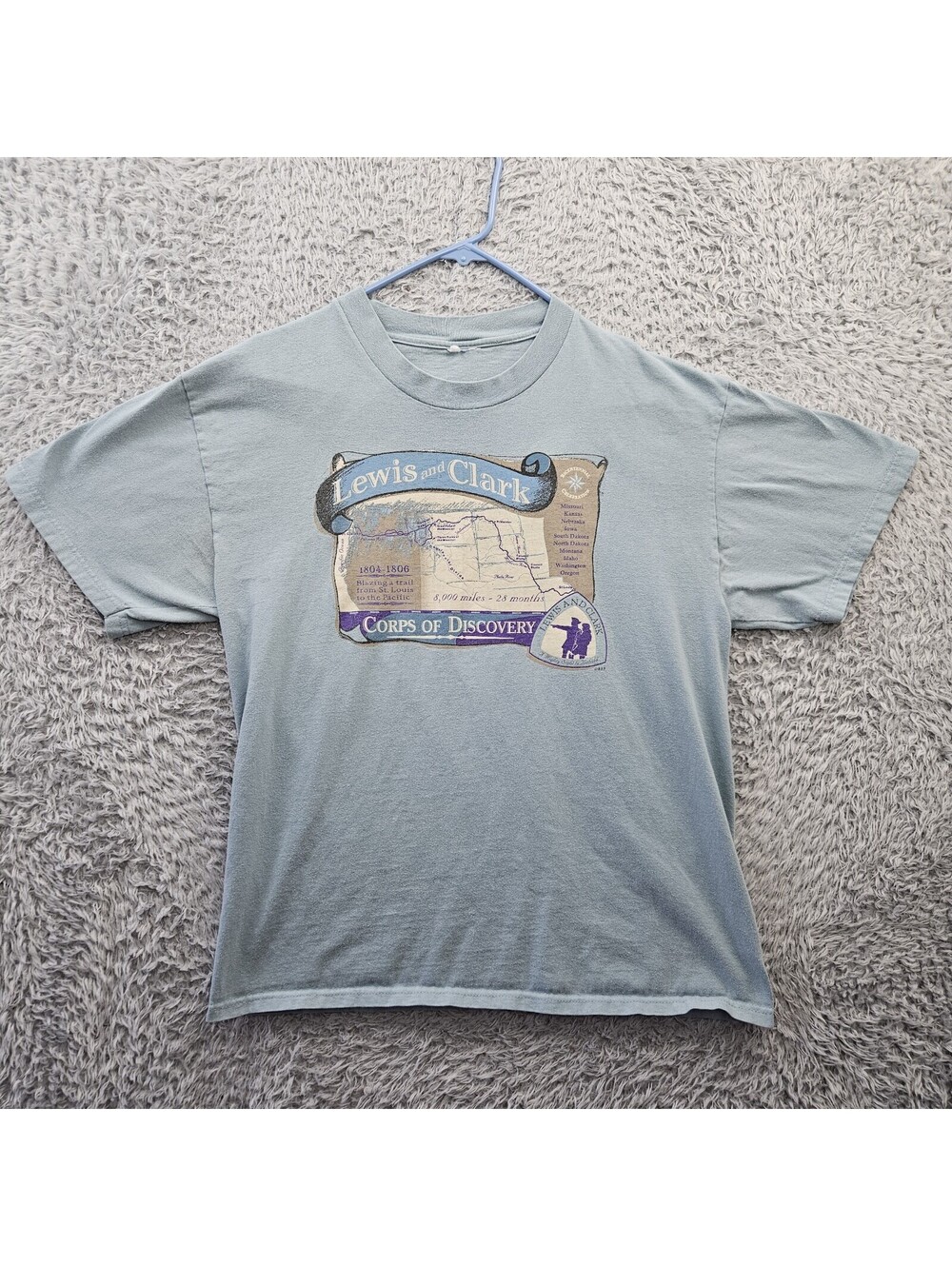 Vintage 90s T Shirt Lewis & Clark Expedition Men Large Blue USA History